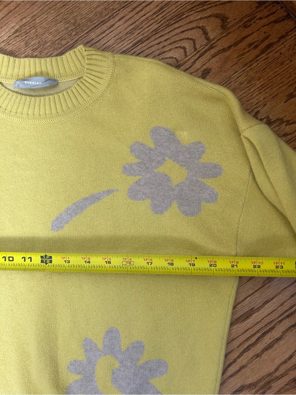 EVERLANE Floral Cotton Merino Wool Crew Neck Puff Sleeve Sweater Size L - Picture 8 of 10